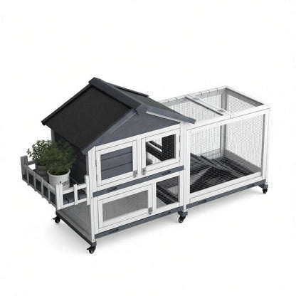 Gray 65" Spacious Wooden Rabbit Hutch: Pet Playpen with Openable Roof for Easy Access & Storage Box for Rabbits - view 8