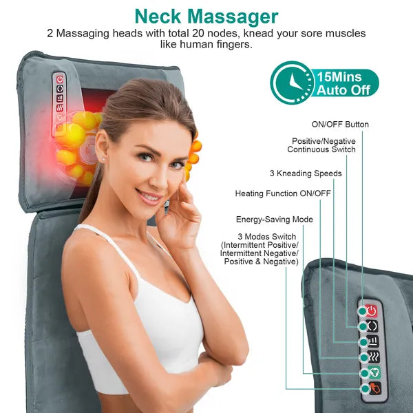 Full Body Massage Mat With Neck Kneading Massager - 10 Targeted Points & 3-Level Lumbar Heating - view 2