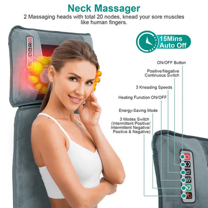 Full Body Massage Mat With Neck Kneading Massager - 10 Targeted Points & 3-Level Lumbar Heating - view 2
