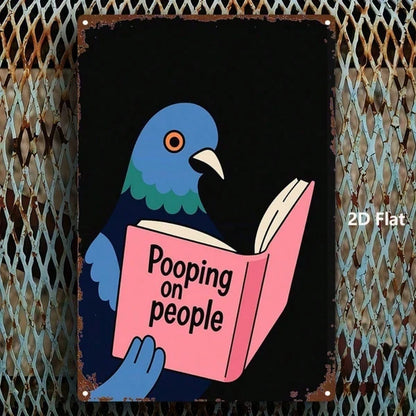 1pc Funny Pigeon Pooping On People Metal Sign, Vintage Distressed Retro Wall Art - view 4