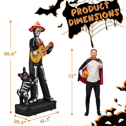 7.3ft Ghostly Musician With Dog, 6 LEDs, Black, White, Orange, Halloween Inflatable Decoration, 1500mA, 12V, US Standard - view 5