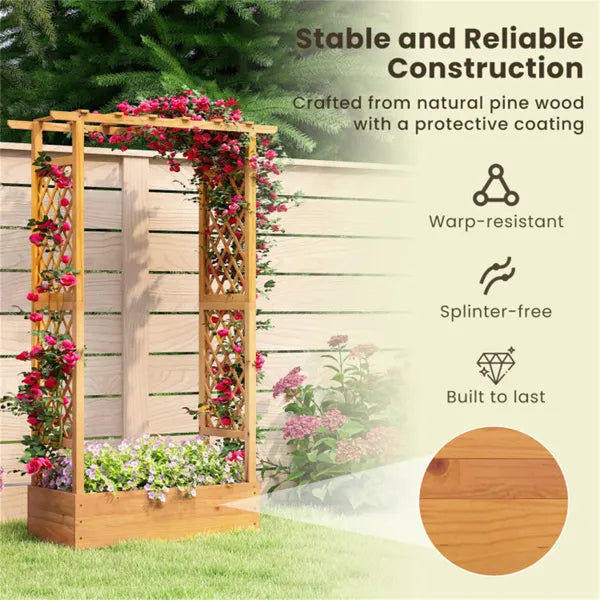 70" Tall Pine Wood Raised Garden Bed With Trellis & Flat Roof, Open-Ended Base Planter For Climbing Plants/Vegetables - view 2