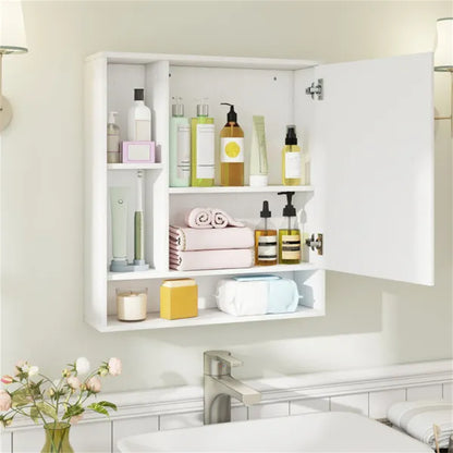 2 In 1 Mirrored Bathroom Wall Cabinet, Space-Saving Medicine Cabinet With Hidden Storage & Shelves - White - view 3
