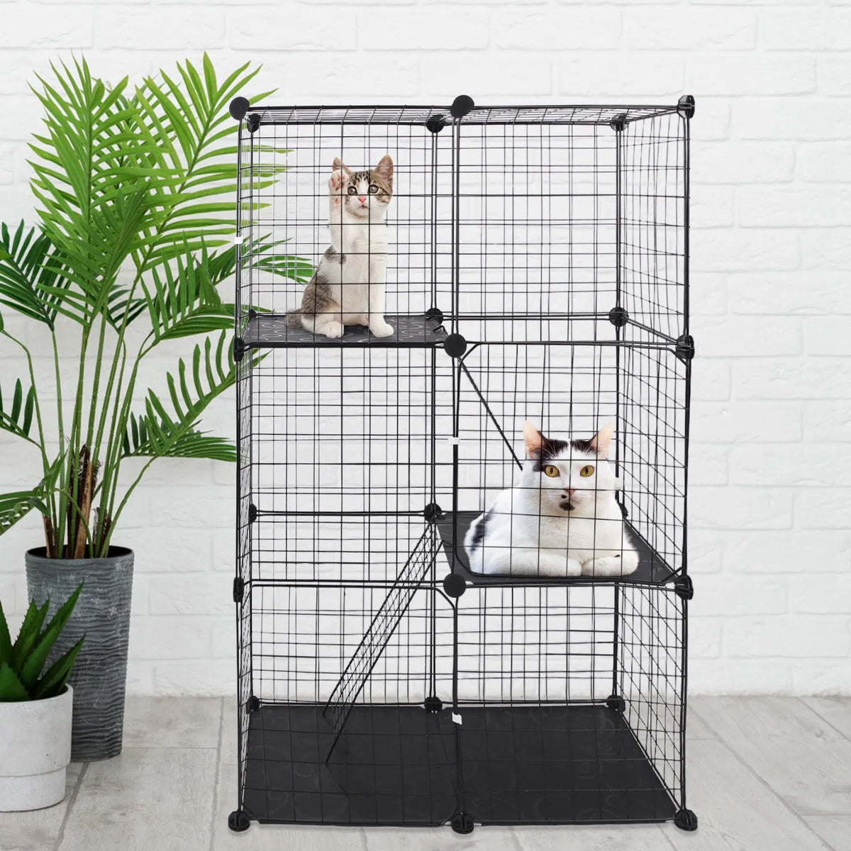 Cat Cage DIY Indoor Pet Home Small Animal House Detachable Playpen with 3 Doors 3 Tiers for Kitten Puppy Bunny