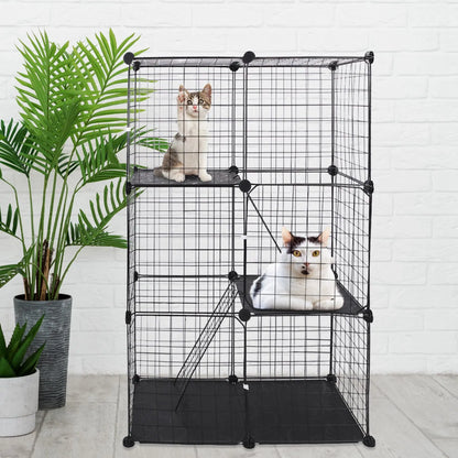 Cat Cage DIY Indoor Pet Home Small Animal House Detachable Playpen with 3 Doors 3 Tiers for Kitten Puppy Bunny