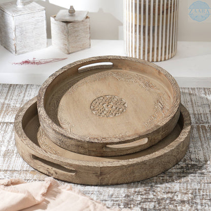 Round Mango Wood Serving Tray - 18inch Rustic Brown Design For Stylish Entertaining