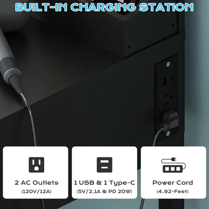 Black Particleboard with a 3-compartment, 1-drawer Dressing Table Set with 8 Three-tone Light Bulbs, Power Strip - view 4