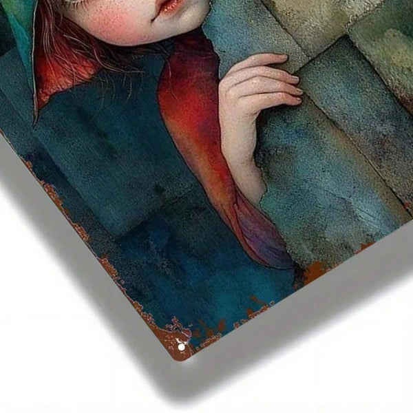 1pc Vintage Fairy-Tale Elf Metal Wall Art, Blue Pink Hair Green Hat Iron Sign - view 5
