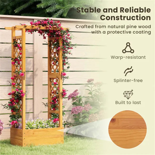 60" Tall Elevated Wooden Garden Bed, 44 LBS Roof Capacity Planter Box With 2 Side Trellises For Patio Backyard - view 4