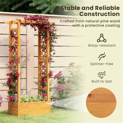 60" Tall Elevated Wooden Garden Bed, 44 LBS Roof Capacity Planter Box With 2 Side Trellises For Patio Backyard - view 4