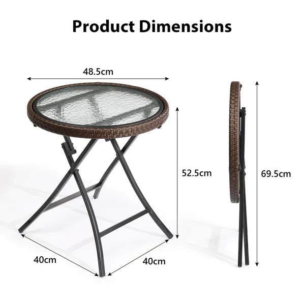 Outdoor Side Table, Round Rattan Patio Side Table, Small Foldable Wicker Table With Tempered Glass Table Top For Lawn - view 2