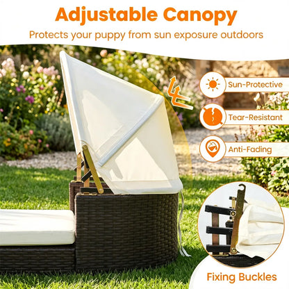 Hand-Woven PE Rattan Dog Bed with Adjustable Canopy, Elevated Outdoor Pet Daybed with Washable Plush Cushion - view 7