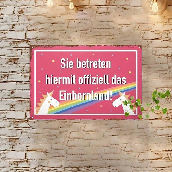 Unicorn Welcome 2D Flat Metal Sign, 8x12 Inch Pink Rainbow Star Wall Decor, Waterproof Rustproof Bedroom Home Decoration - view 2