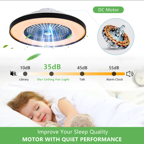 23 Inch Black Ceiling Fan Light With LED RGB Dimmable & Color-Changing, APP & Remote Control - view 2