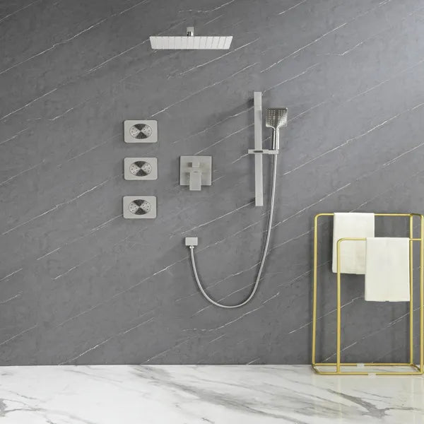 Shower System with Shower Head, Hand Shower, Slide Bar, Bodysprays, Shower Arm, Hose, Valve Trim, and Lever Handles - view 9