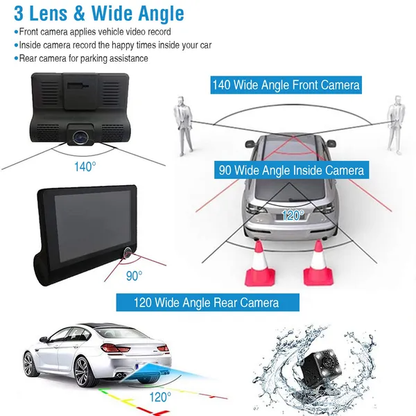 1296P Car DVR Dash Camera 4In 3 Lens Vehicle Driving Recorder Seamless Recording - view 3