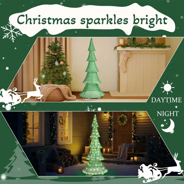 6FT Lighted Christmas Tree Yard Decorations, Pre-lit Pull Up Christmas Tree With 200 LED Warm White Lights For Xmas - view 3