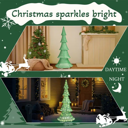 6FT Lighted Christmas Tree Yard Decorations, Pre-lit Pull Up Christmas Tree With 200 LED Warm White Lights For Xmas - view 3