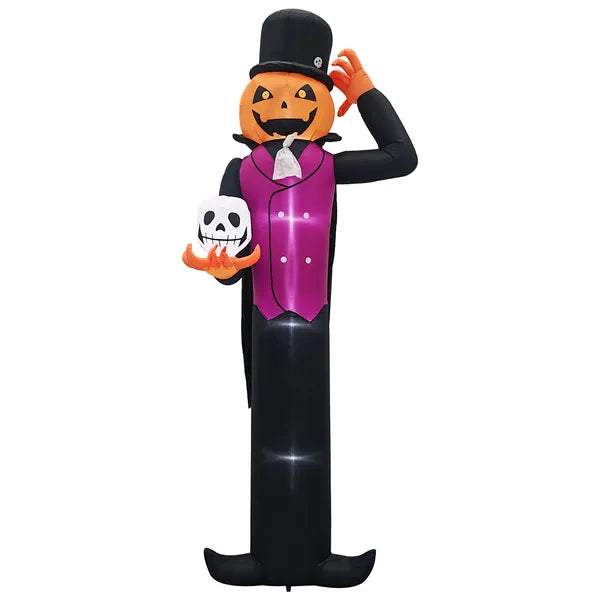 12FT Giant Halloween Inflatable Blow Up Decorations, Pumpkin Man Holding Skull With Built-in LEDs For Holiday Party - view 3