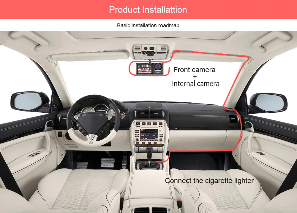 Car Dual Lens Dash Cam HD 1080P Front Rear Inside Video Recorder Camera G-Sensor - view 3