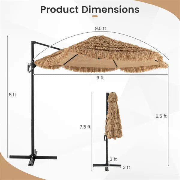 9.5ft Tropical-Style Outdoor Umbrella (Natural+Black) - 2-Tier Vented, Sun Protection, Backyard/Poolside Decor - view 4