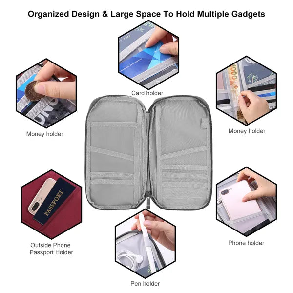 Travel Passport Wallet 12Cells Ticket ID Credit Card Holder Water Repellent Documents Phone Organizer - view 4