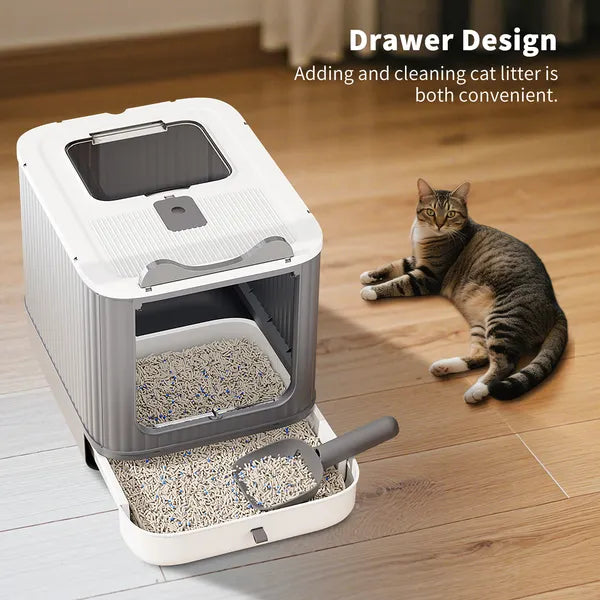 Elevated Leak Proof Elf White Cat Litter Box, Made Of Sturdy And Durable Materials - view 6