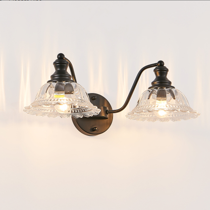 20 Inch 2-Light Vintage Bathroom Wall Sconce - Elegant Black Metal And Glass Lampshade Vanity Light Fixture - view 9