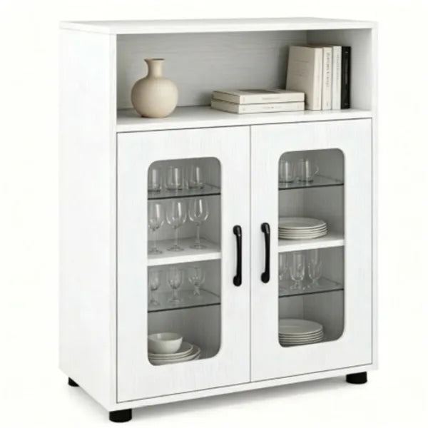 White Modern Engineered Wood Bathroom Cabinet With Open Compartment - view 2