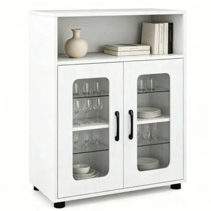 White Modern Engineered Wood Bathroom Cabinet With Open Compartment - view 2