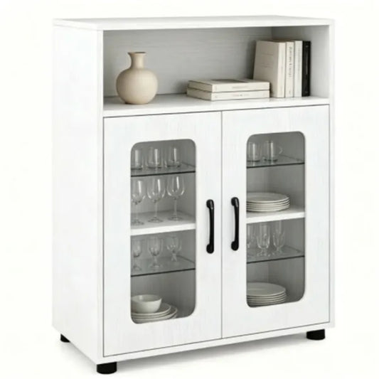 White Modern Engineered Wood Bathroom Cabinet With Open Compartment - view 2