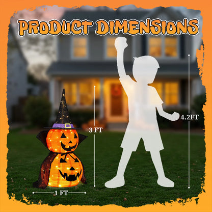 2Packs 3FT Halloween Collapsible Lighted Pumpkin Decoration, 176 LED Pop-Up Pumpkin Lamp with Cape - view 2