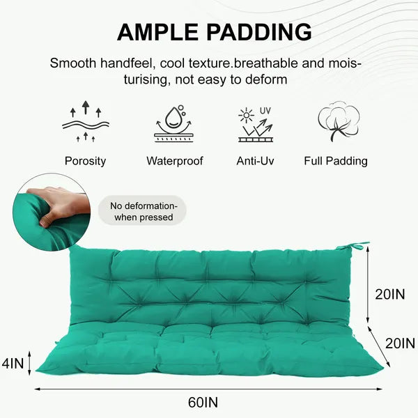 Outdoor Swing Cushions 60 Inch, Waterproof 4' Thick Porch Swing Cushion Replacement With Backrest And Ties - view 4