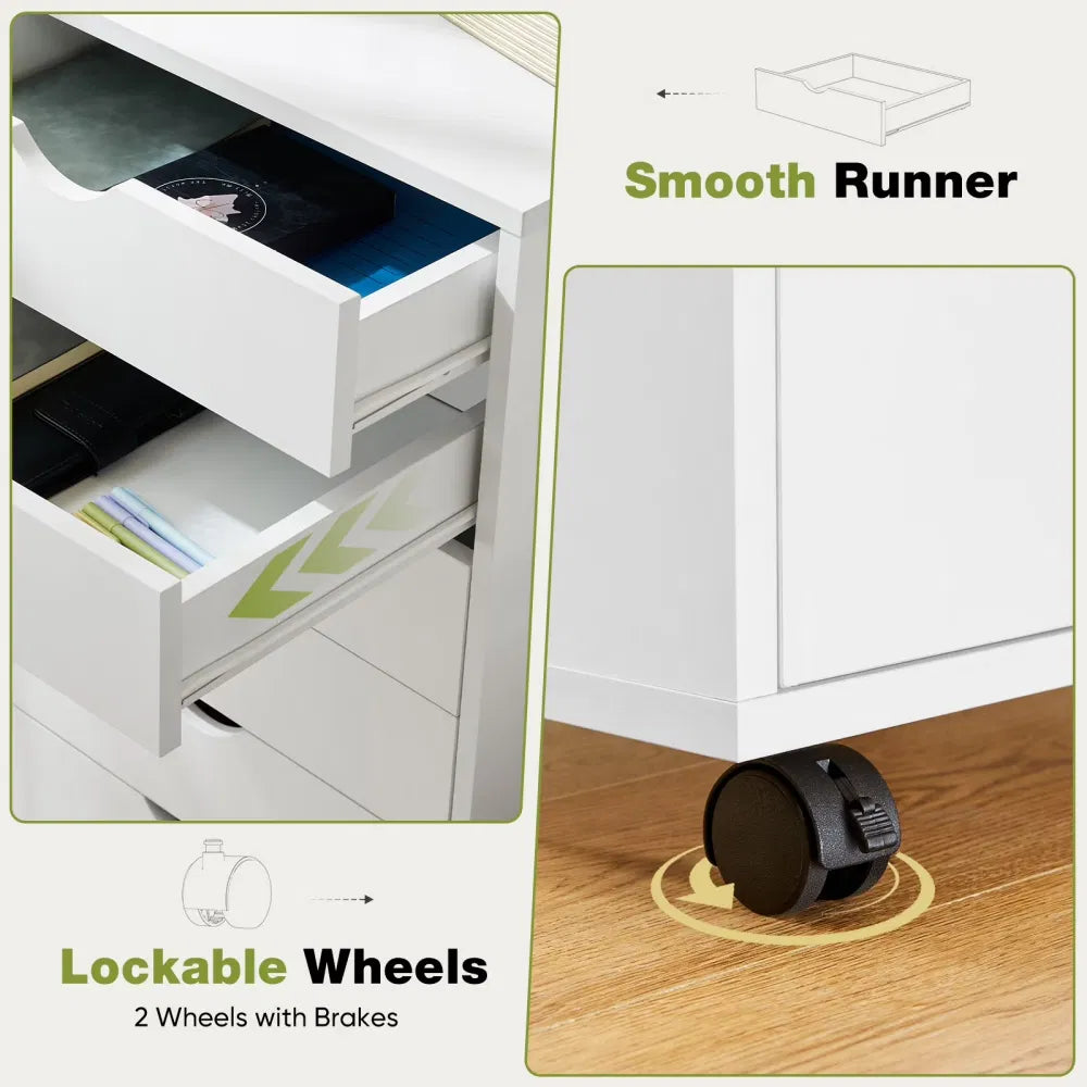 5 DrawerStorageCabinet with Wheels for Bedroom,Home, Office Organization, White - view 2