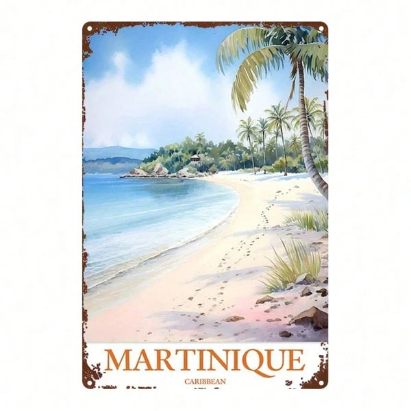 1pc 8x12 Inch Martinique Tropical Beach Metal Sign, Vintage Retro Tin Plaque Wall Art