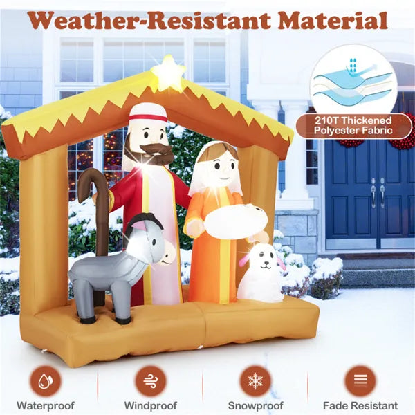 6ft Inflatable Nativity Scene - 6 Built-in LED Lights Weather-Resistant Polyester Xmas Outdoor Decor - view 4