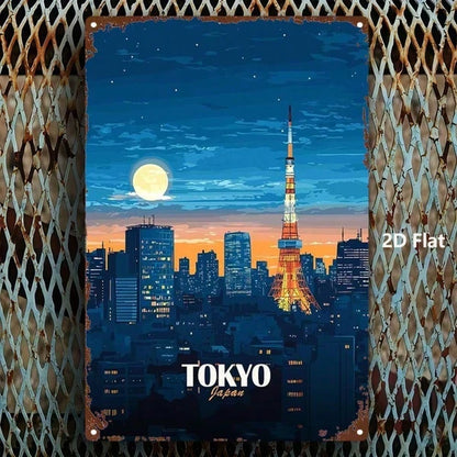 1pc Tokyo Japan Cityscape Metal Sign, 8x12 Inch Rustic Iron Wall Art - view 3