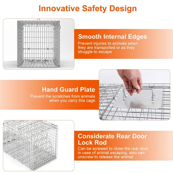 Humane Cat Trap Cage Catch Release Live Animal Rodent Cage Collapsible Galvanized Wire For Raccoons Beavers Groundhogs - view 5