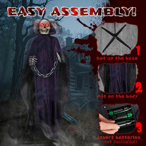 6ft Halloween Decorations Outdoor Life Size Animatronics Grim Reaper With Chain - view 4
