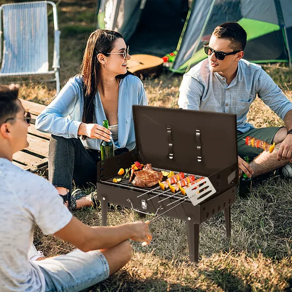 Barbecue Grill Outdoor Portable Charcoal Grill Collapsible Iron Square Charcoal Grill 17.32x10.63x8.66 Inch Black - view 9