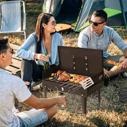 Barbecue Grill Outdoor Portable Charcoal Grill Collapsible Iron Square Charcoal Grill 17.32x10.63x8.66 Inch Black - view 9