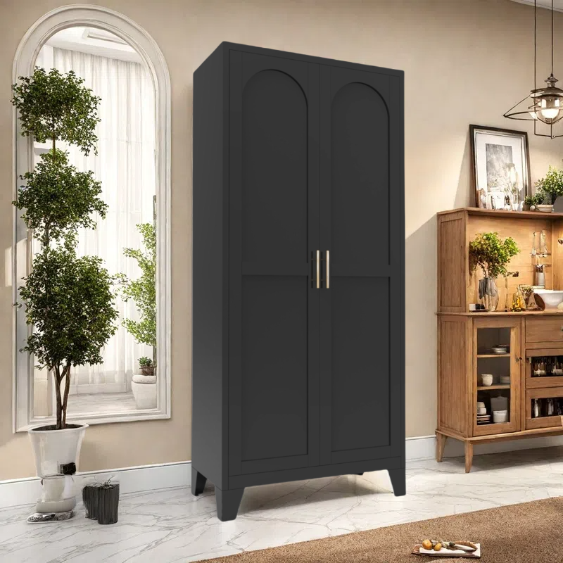 61'' 2 Shapely Doors Cabinet, Metal Storage Cabinet With Doors And Adjustable Shelves, For Bedroom, Living Room Black - view 5