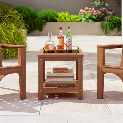 Versatile 2-Tier Wooden Side Table, Easy Assembly Nightstand For Garden Living Room Poolside - view 5