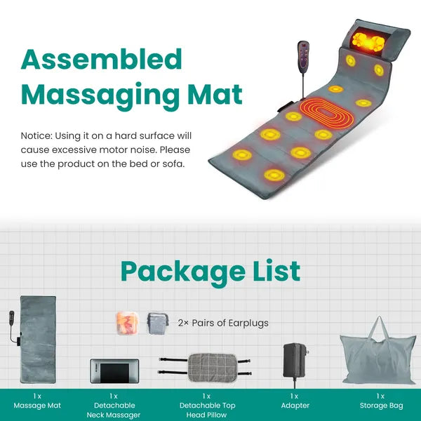 Full Body Massage Mat With Neck Kneading Massager - 10 Targeted Points & 3-Level Lumbar Heating - view 3