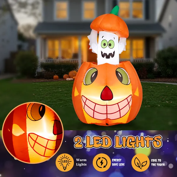 2.8 FT Halloween Inflatables Animated Pumpkin Ghost, Outdoor Decorations Blow Up Yard Decor With Built-in LEDs - view 4