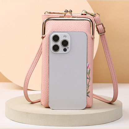 Flower Embroidery Phone Bag With Lock Buckle Outdoor Long Wallet Fashion Shoulder And Crossbody Bags - view 4