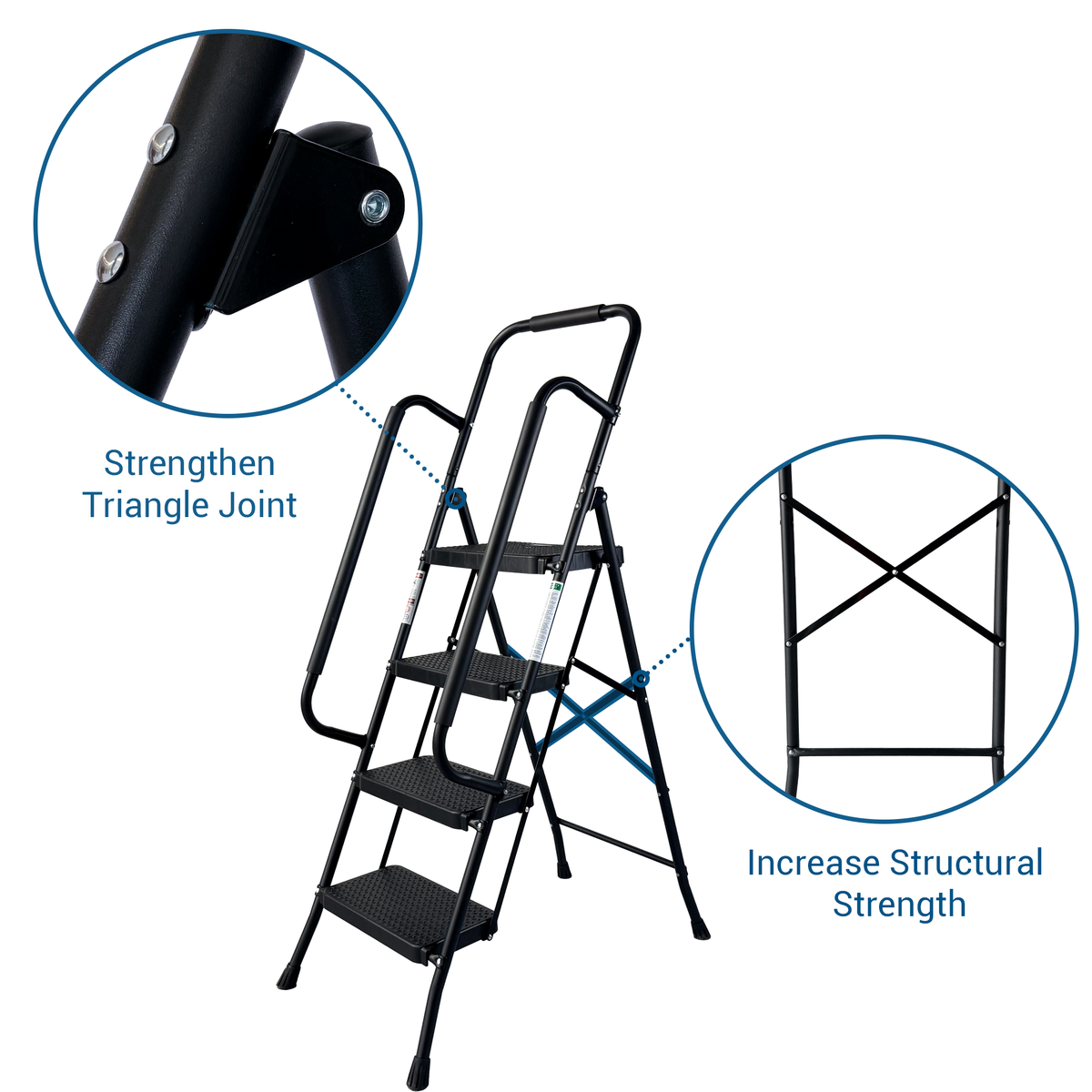 4 Step Ladder, Folding Step Stool With Wide Anti-Slip Pedal, Sturdy Steel Ladder, Convenient Handrail, Lightweight - view 2