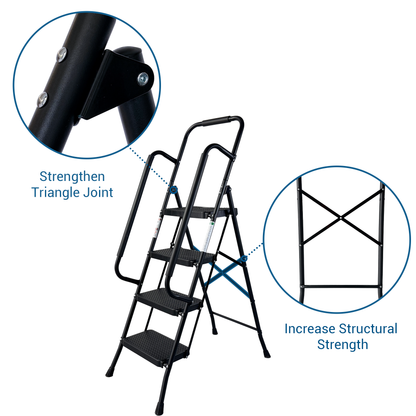 4 Step Ladder, Folding Step Stool With Wide Anti-Slip Pedal, Sturdy Steel Ladder, Convenient Handrail, Lightweight - view 2