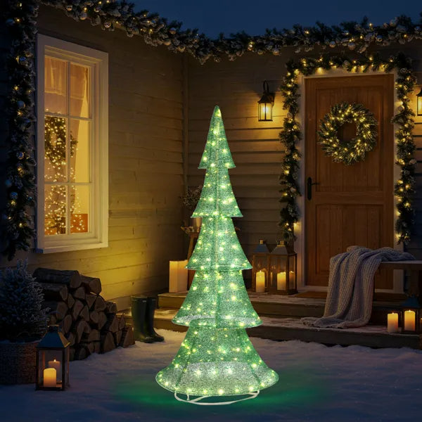 6FT Lighted Christmas Tree Yard Decorations, Pre-lit Pull Up Christmas Tree With 200 LED Warm White Lights For Xmas - view 6