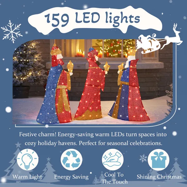 Set Of 3 Lighted Three Kings With Gifts Christmas Decorations, Pre-lit 2D Holiday Decor With 80 Warm White LED Lights - view 8